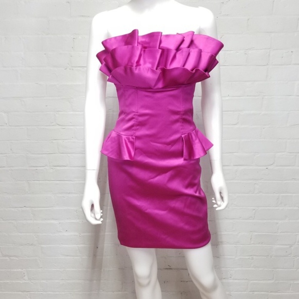 Ted Baker Purple Strapless Tube Ruffle Dress 4 Holiday Fuchsia